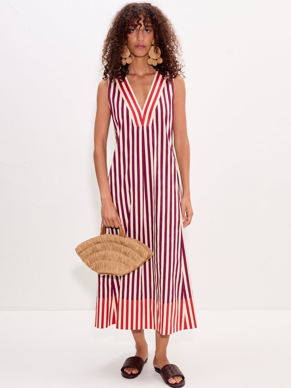 SIMON MILLER Mar V-Neck Poplin Midi Dress